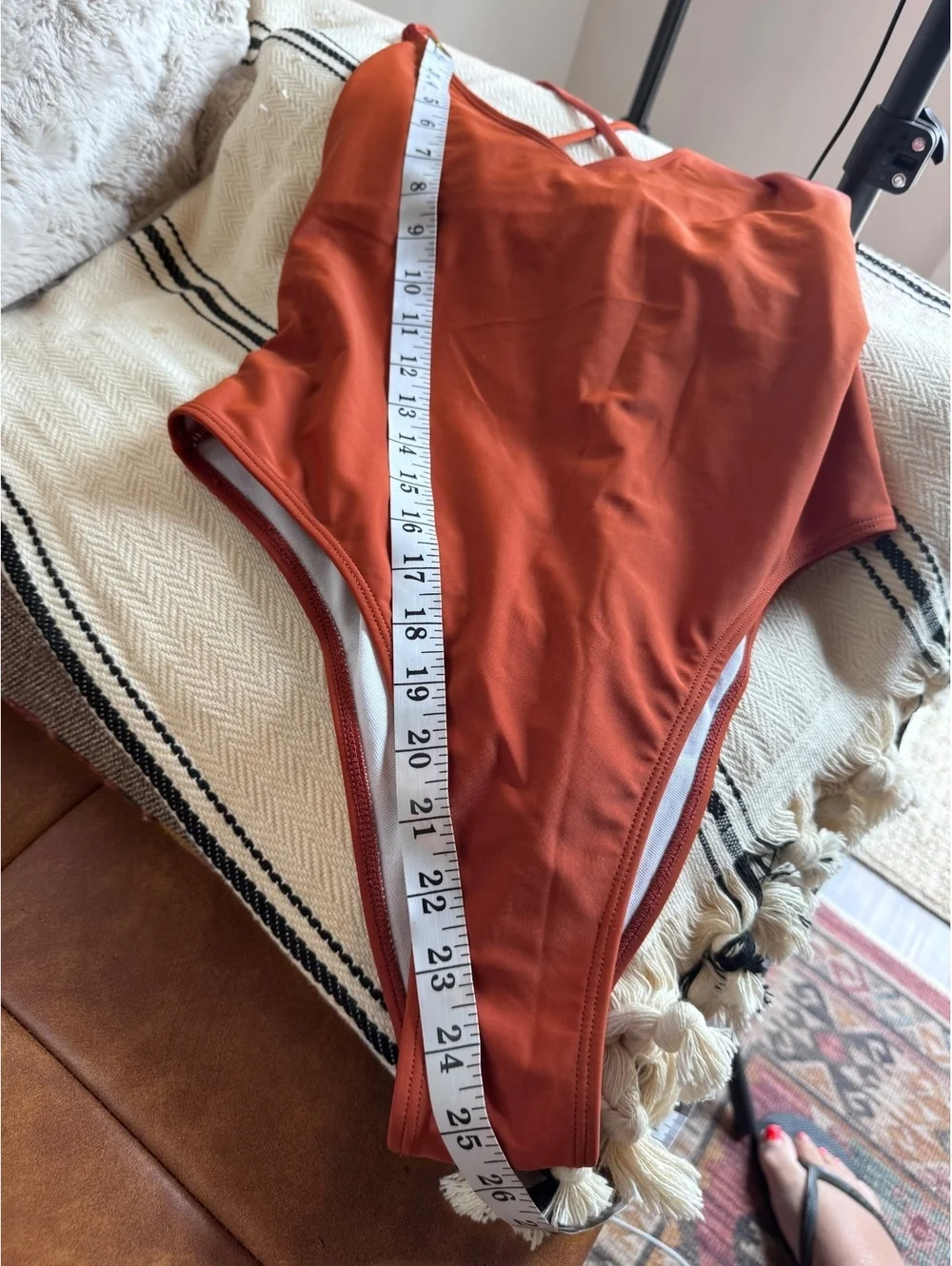 Rust Orange Women's One-Piece Swimsuit with Cross Back and Tie Detail - Size Not